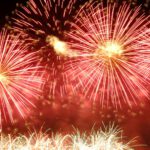 dazzling red fireworks burst at night sky